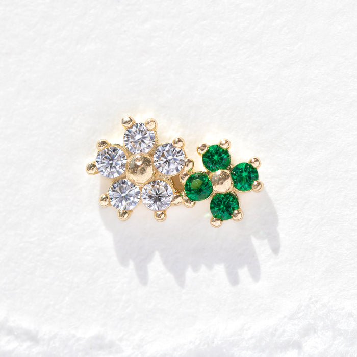 14k Solid Gold Emerald Daisy Stud