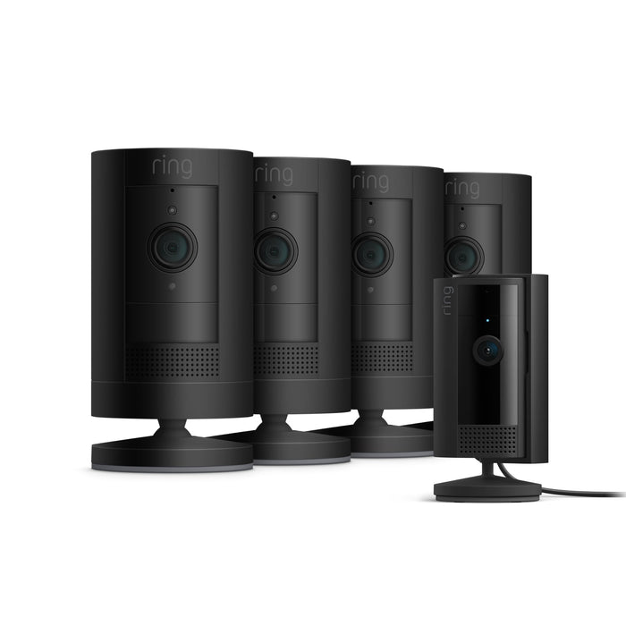 Black:4-Pack Outdoor Camera Battery + Indoor Camera (2nd Gen) (UK adapter)