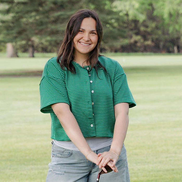 Boxy Green Stripe Button Down Top