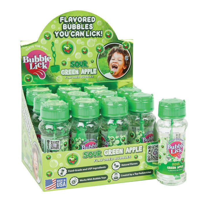 Bubblelick Sour Green Apple Flavored Bubble Solution Bottles - 12 Count
