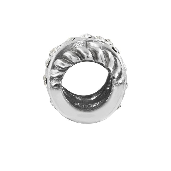 Brighton silver-plated spacer charm with twisted rope texture and crystal accents shown from the side on a white background