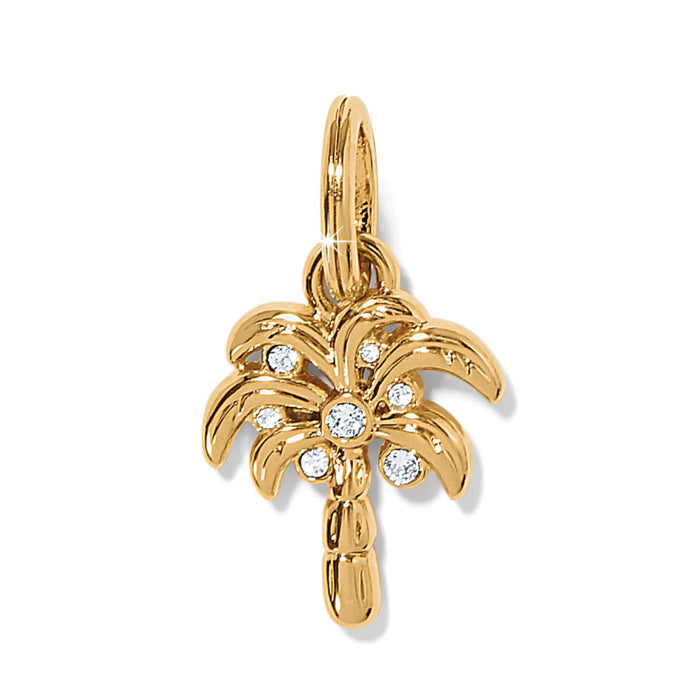 Brighton palm tree charm in gold-tone finish with crystal accents on fronds on a white background