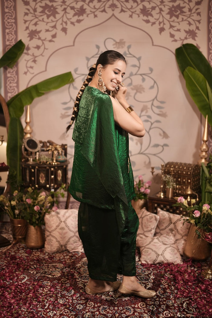 Designer Green Tissue Silk Set
