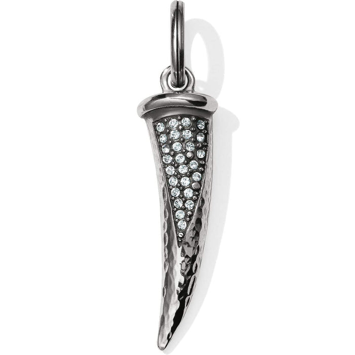 Brighton horn-shaped pendant charm with silver-plated hammered finish and crystal pavรฉ accents on a white background
