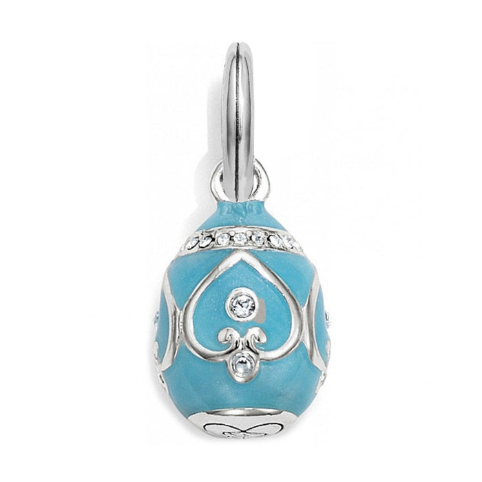 Brighton egg charm pendant with turquoise enamel, silver-tone scrollwork, and crystal accents on a white background