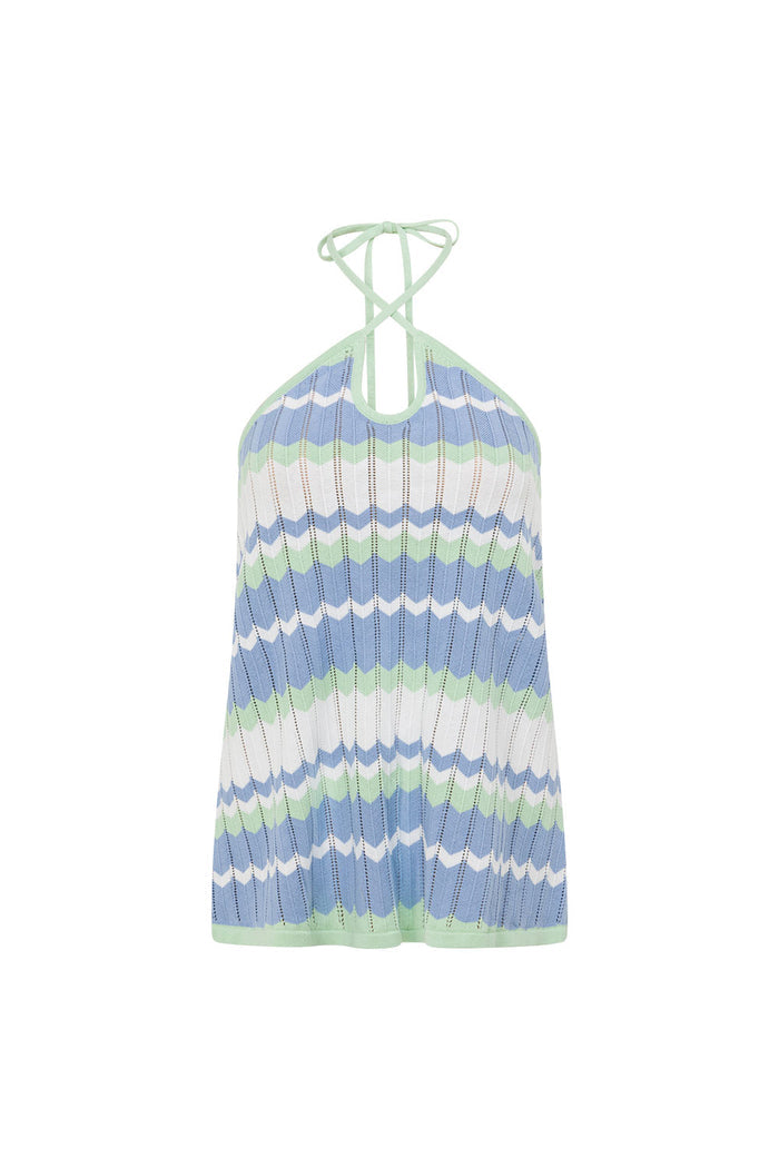 White Blue and Green Stripe Knit Halter Karina Top