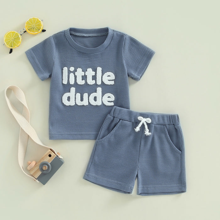 LITTLE DUDE Waffle Knit Outfit