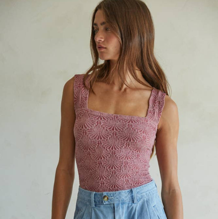 Maroon Knit Jacquard Tank