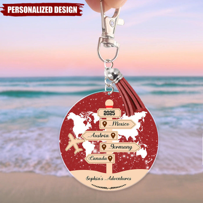Personalized Gift Travel Adventure Traveling Destination Keychain