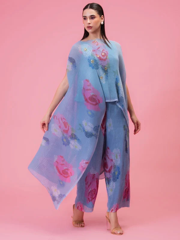 Elegant moonlit blue kaftan outfit