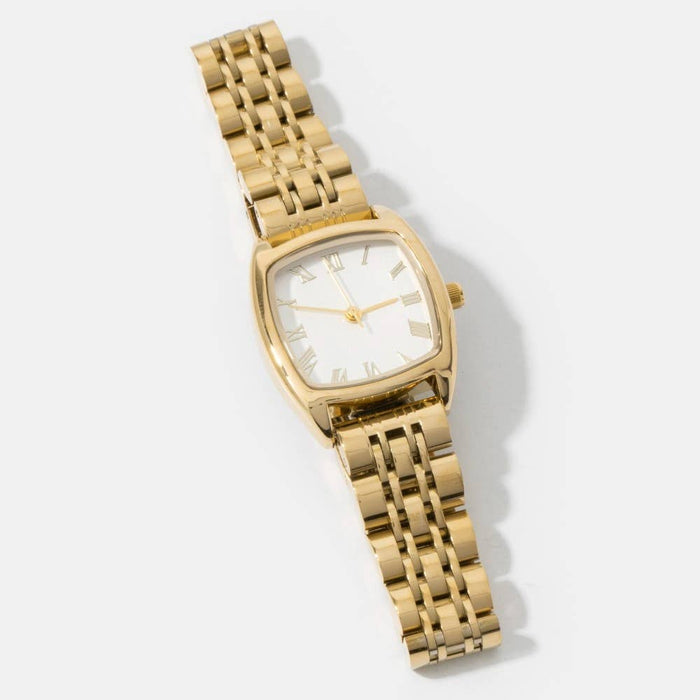 Polished Metallic Band Bold Cushion Square Watch