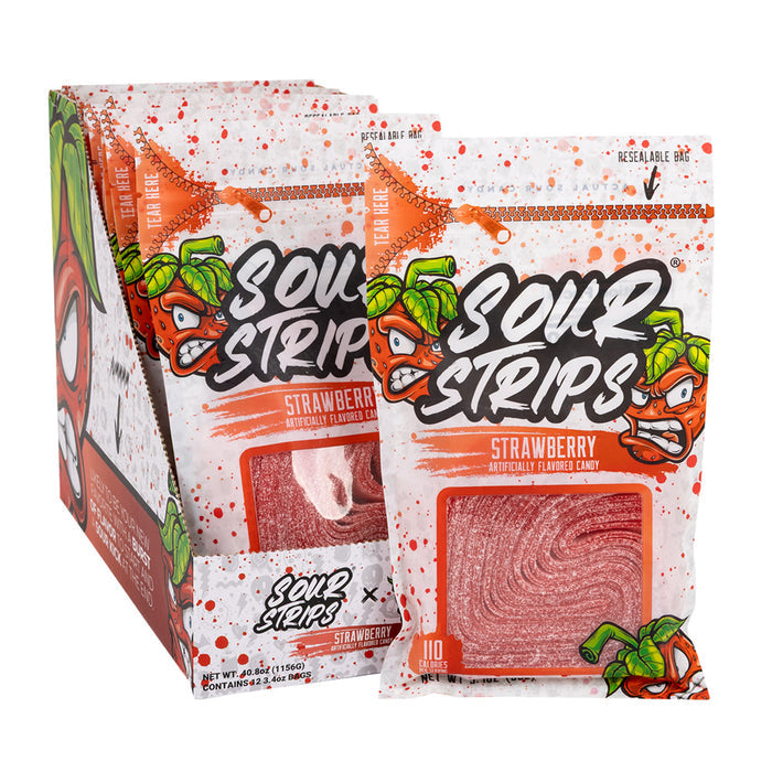 Sour Strips Strawberry Sour Candy Peg Bag - 12 Count