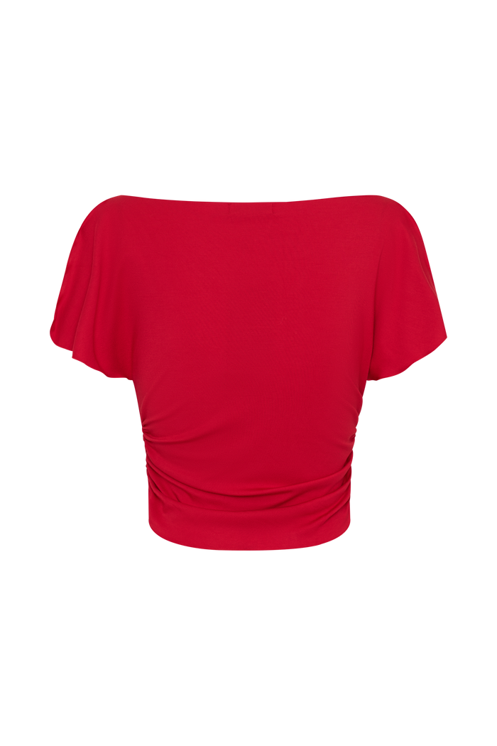 Talise Modal Flounce Short Sleeve Top - Red