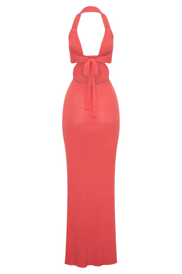 Theresea Halter Knit Maxi Dress - Coral