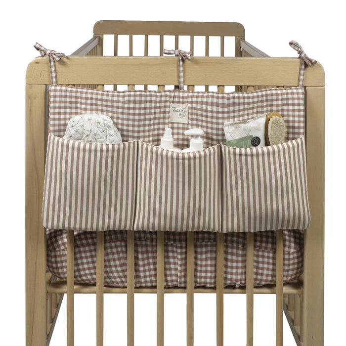 Walking Mum – Cot Organiser – Praliné Vichy & Strips Moka - Mabel & Fox