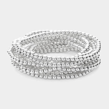 10 PC BEADED STETCH BRACELET SET - SILVER