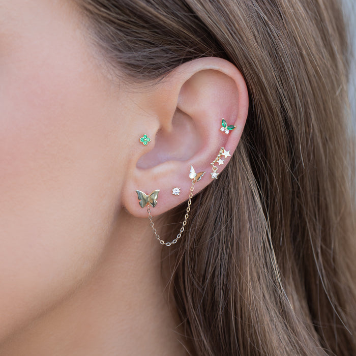 10k Solid Gold Emerald Clover Stud