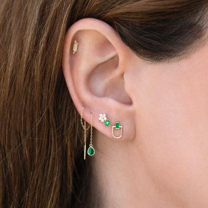 14k Solid Gold Emerald Daisy Stud