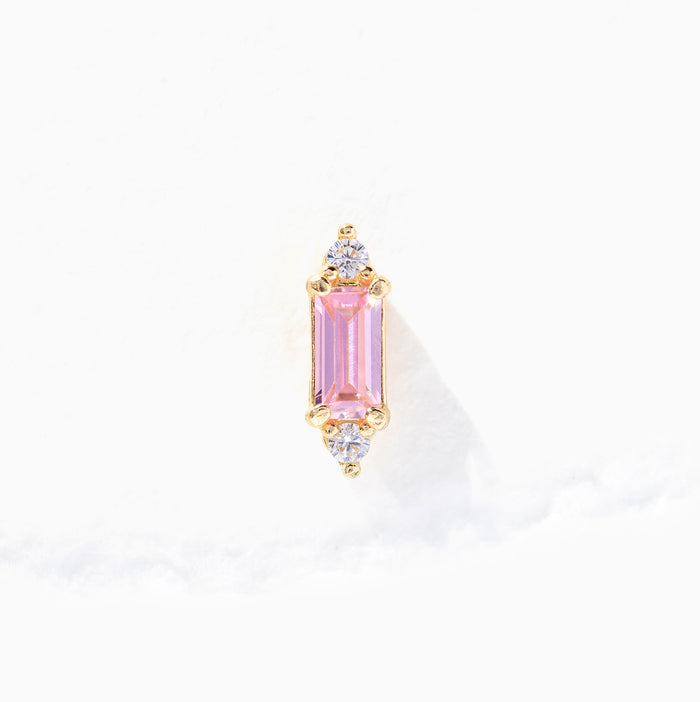 14k Solid Gold Pink Baguette Stud