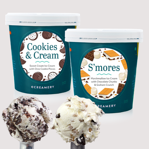 Photo of 2 different ice cream pints & ice cream scoops