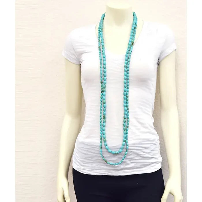 50" 2-Strand Oval Bead Turquoise Necklace