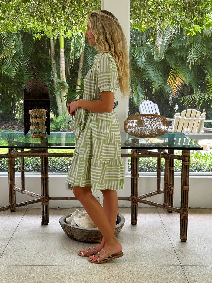 Ibiza Short Dress Stripe Sage