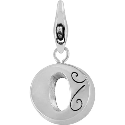 Brighton letter O initial charm in silver-plated finish with engraved scroll detail and lobster clasp on a white background