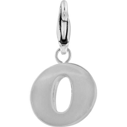 Brighton letter O initial charm with silver-plated finish and lobster clasp attachment on a white background