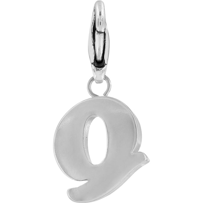 Brighton letter Q charm with silver-plated finish and lobster clasp attachment on a white background
