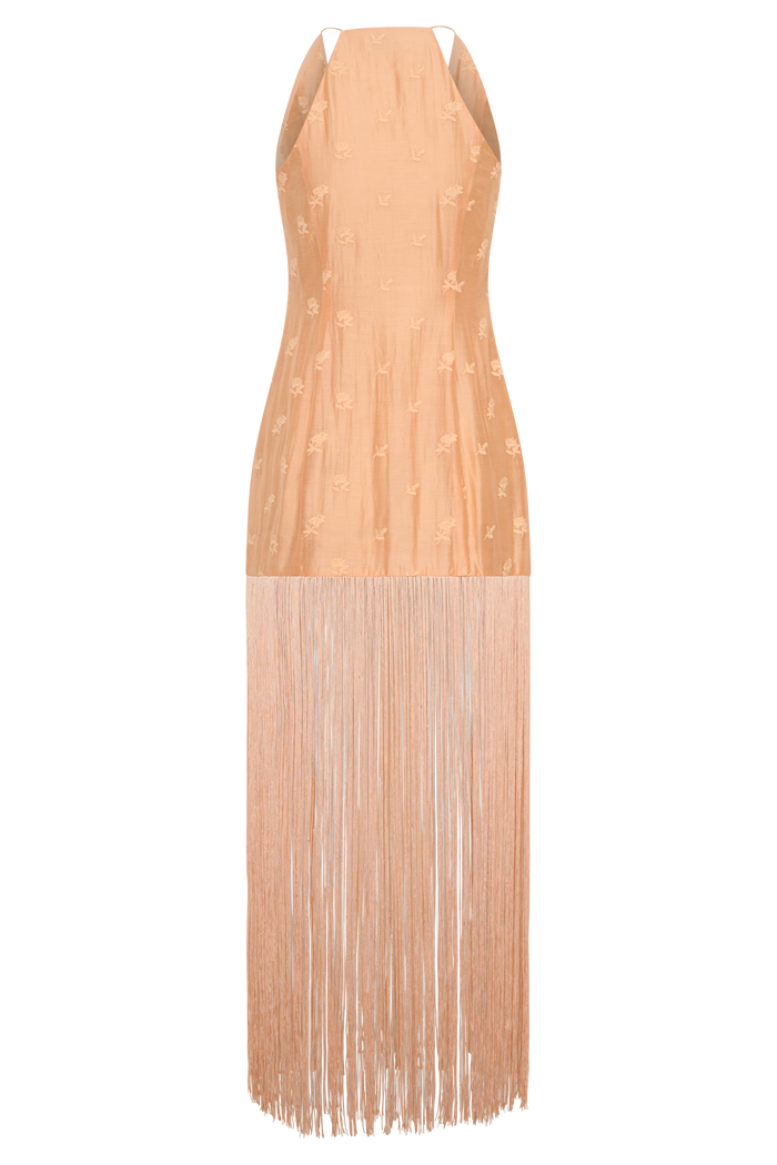 Abigail V Neck Fringe Maxi Dress - Orange