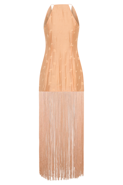 Abigail V Neck Fringe Maxi Dress - Orange