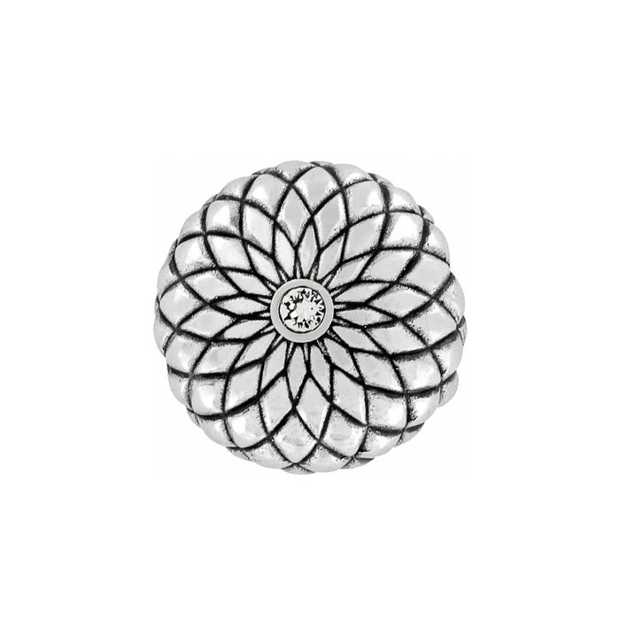Brighton silver-plated round bead with layered petal pattern and center crystal accent on a white background