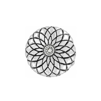 Brighton silver-plated round bead with layered petal pattern and center crystal accent on a white background