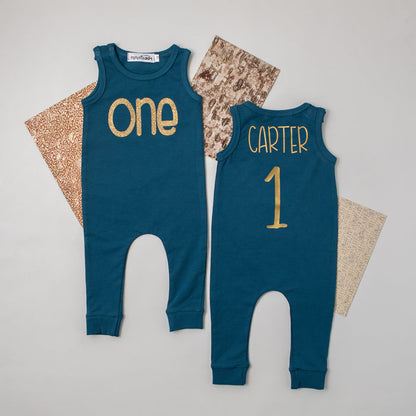 Aegean Blue "ONE Glitter" Slim Fit First Birthday Romper