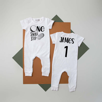 Aegean Blue "One Small Step" Slim Fit Space Themed 1st Birthday Romper
