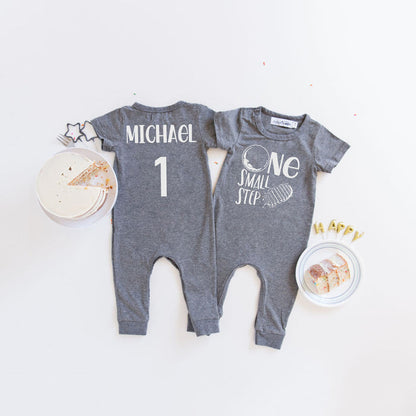 Aegean Blue "One Small Step" Slim Fit Space Themed 1st Birthday Romper