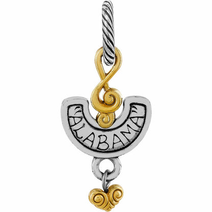 Brighton Alabama charm with two-tone finish, gold swirl accents, and engraved state name on a white background
