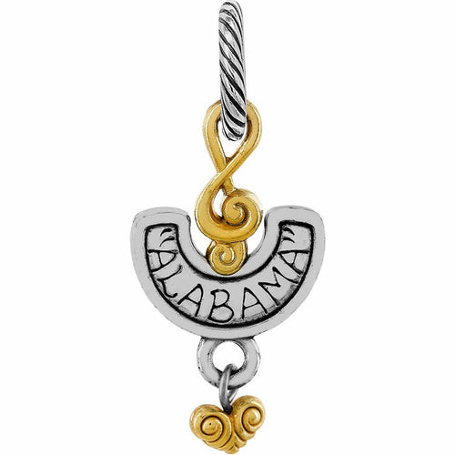 Brighton Alabama charm with two-tone finish, gold swirl accents, and engraved state name on a white background