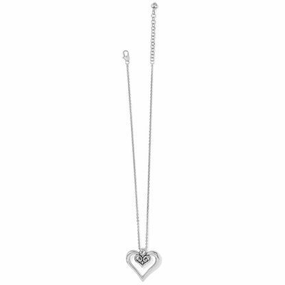 Brighton silver-plated heart pendant necklace with crystal accent and scrollwork detail on a white background