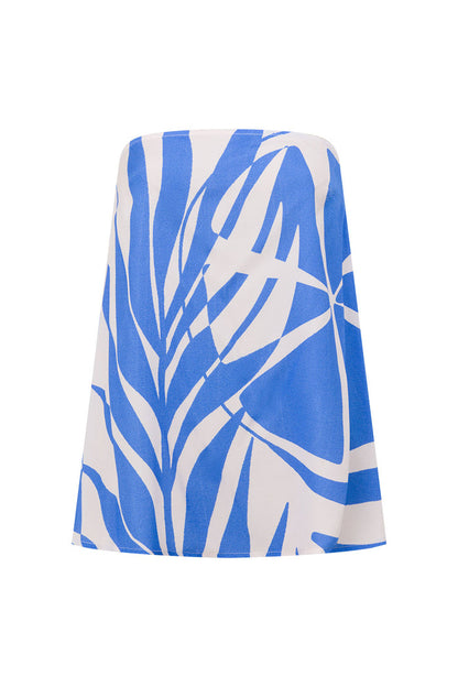 Palm Blue Print Strapless Alma Top