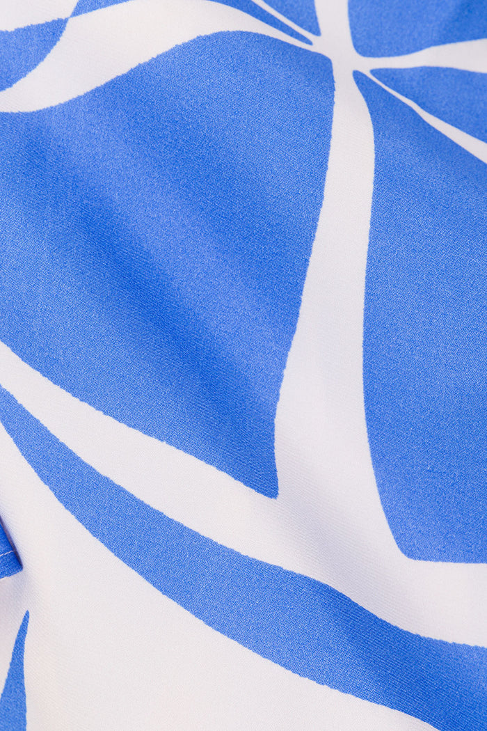 Palm Blue Print Strapless Alma Top