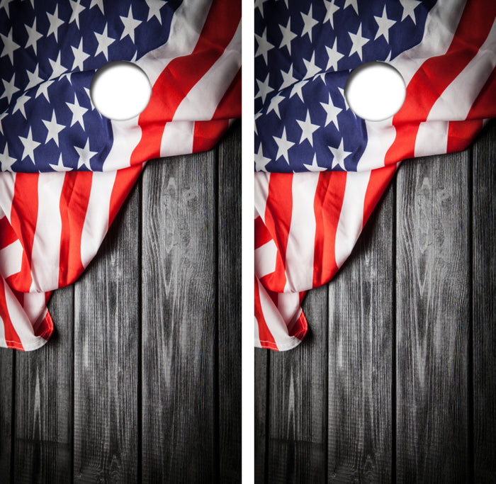 American Flag Black Barnwood Cornhole Design