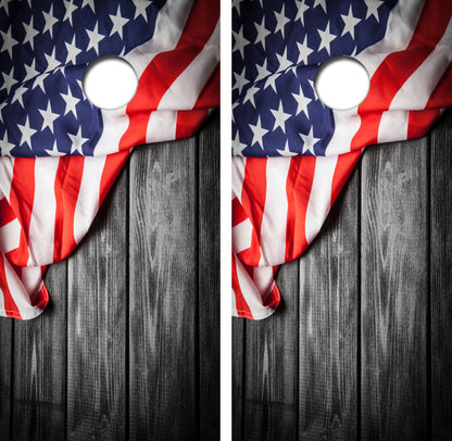 American Flag Black Barnwood Cornhole Design