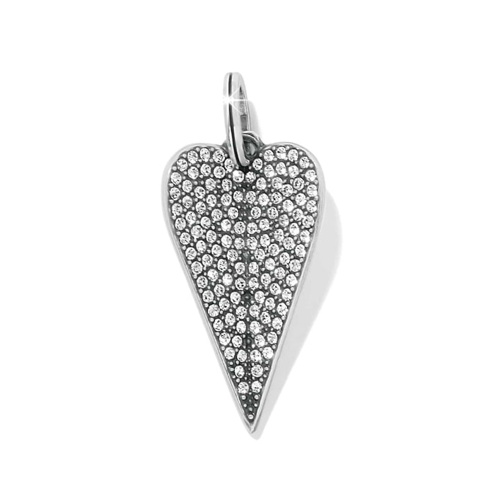 Brighton heart pendant charm with pavé crystals and silver-plated finish on a white background