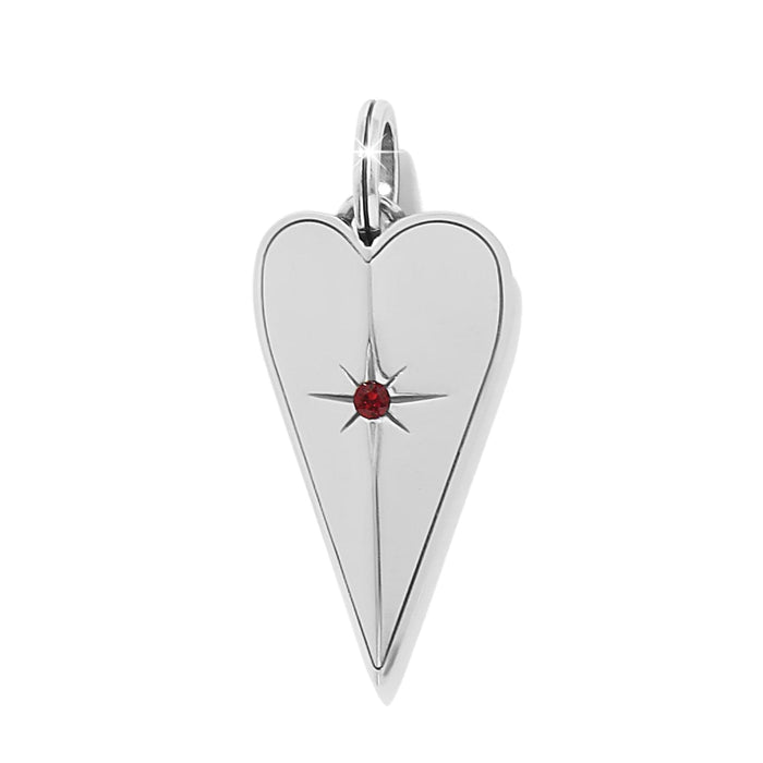 Brighton heart charm with silver-plated finish and red crystal star accent at center on a white background