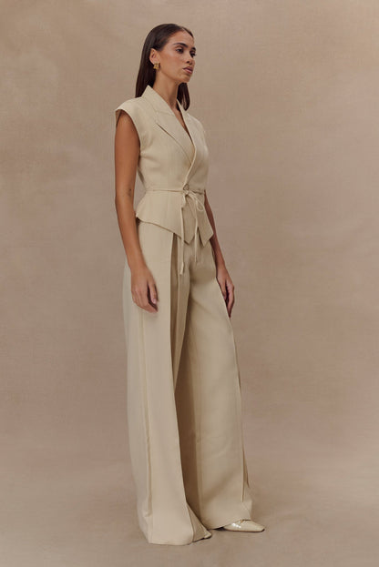 Andina Shortsleeve Linen Top - Natural Beige