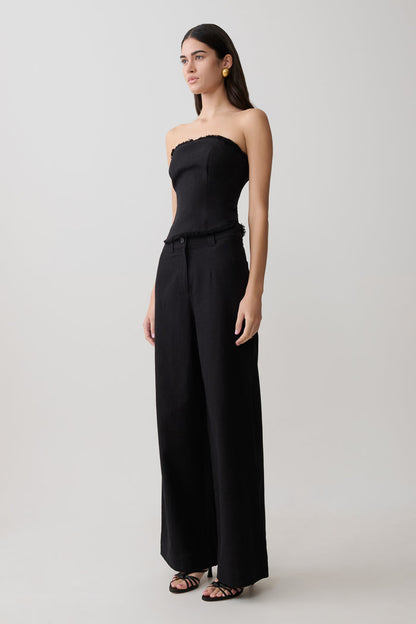 Annie Strapless Tie Back Linen Top - Black