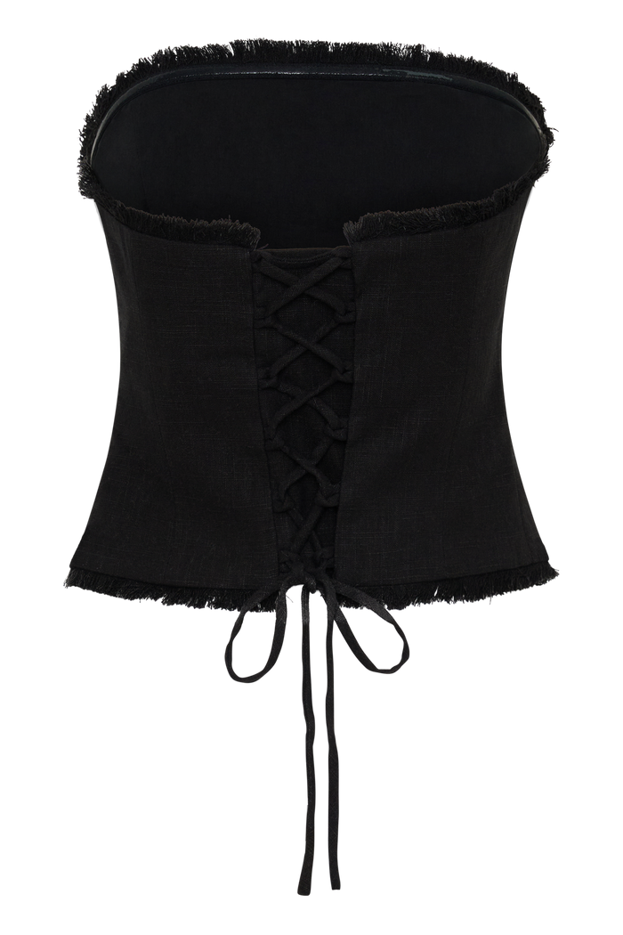 Annie Strapless Tie Back Linen Top - Black