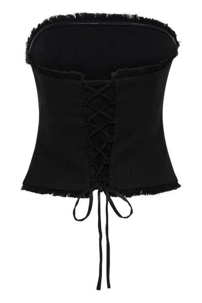 Annie Strapless Tie Back Linen Top - Black