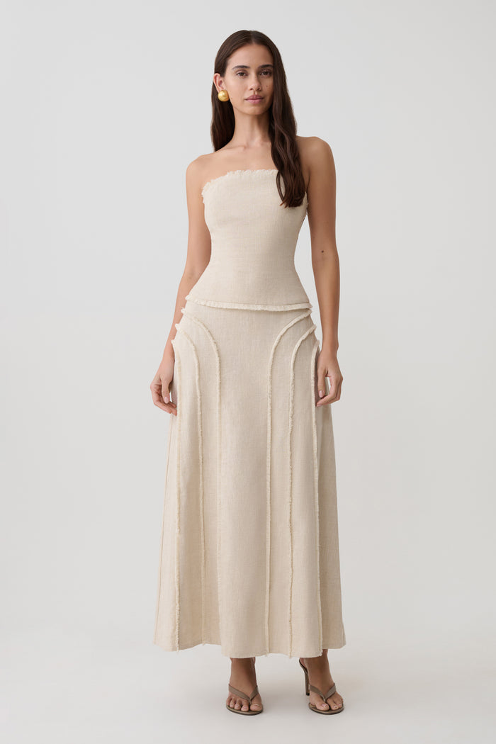 Annie Strapless Tie Back Linen Top - Natural